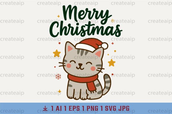 Cat Wall Art PNG Cute Christmas