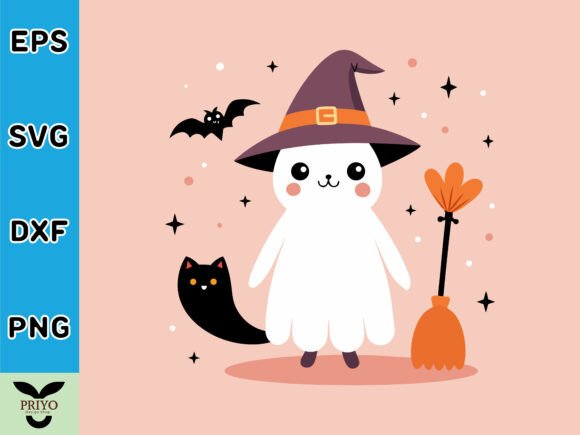 Cute Ghost with Witch Hat Halloween