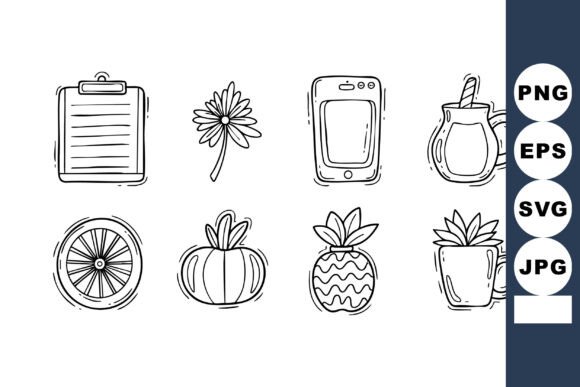 Hand Drawn Vector Icons of Clipboard Flo