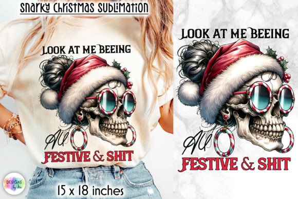 Messy Bun Snarky Skull Christmas Print