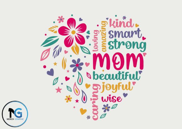 Mom with Flowers Heart Design Vector