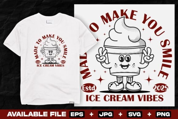 Retro Ice Cream Mascot Print Design