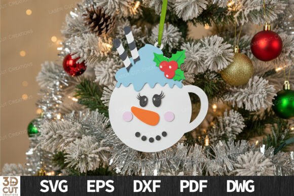 Snowman Mug Christmas Ornament SVG