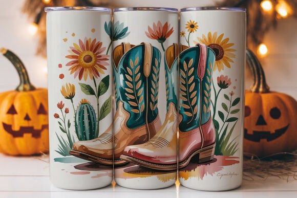 Teal Cowboy Boots Flowers 20oz Tumbler